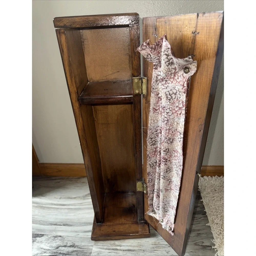 Vintage Farmhouse Cottage Wood Toilet Paper Cabinet Tissue Holder Curtain Front